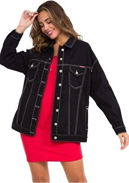 Kadın Oversize Kot Ceket Siyah Renk Pamuklu Yapı ile Gün Boyu Konfor 2022