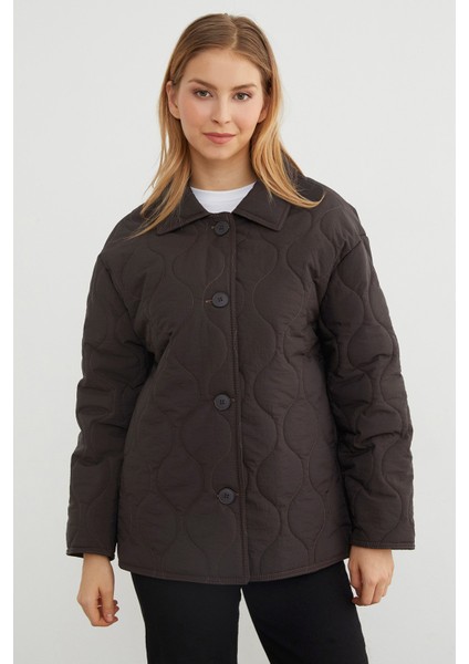 Su Yolu Desenli Oversize Düğmeli Mont modelleri