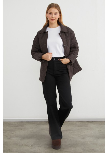 Su Yolu Desenli Oversize Düğmeli Mont