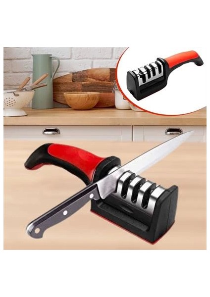 4 Aşamalı Kaymaz Tabanlı Hızlı Bıçak Ve Makas Bileme Aracı - Keskin Ve Pratik Kullanım