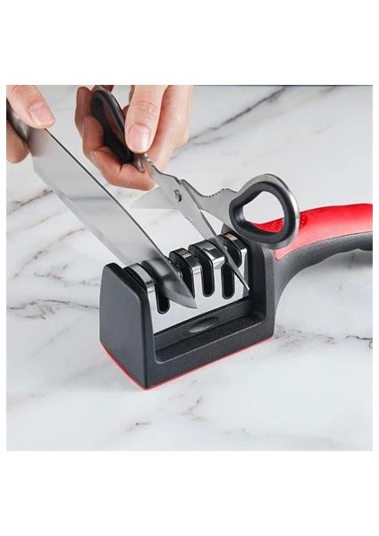 4 Aşamalı Kaymaz Tabanlı Hızlı Bıçak Ve Makas Bileme Aracı - Keskin Ve Pratik Kullanım