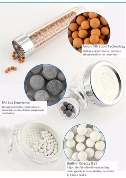 Filtreli Ve Su Tasarruflu Arıtmalı Duş Başlığı Seti Boncuklu Başlık Hortum Ve Mafsal Set