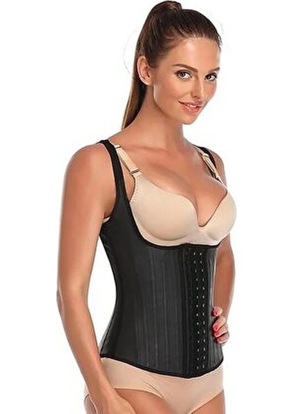 Kadın Askılı Lateks Çelik Balenli Vücut Şekillendirici Korse Siyah DR301