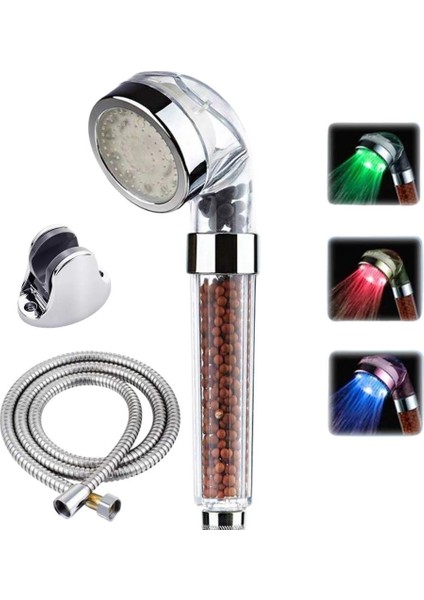 Tasarruflu Boncuklu Ledli Duş Başlık Seti Pil Veya Elektrik Gerekmez Kinetik Enerjili