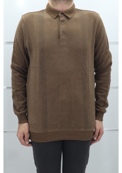 Fistan Store Erkek Desenli Spor Kesim Normal Kalıp Polo Yaka Selanik Kumaşlı Kışlık Kazak