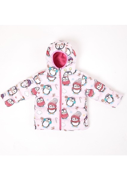 Kız Çocuk Polarlı Kürklü Kapüşonlu Şeker Desenli Kışlık Şişme Mont & Kaban & Parka modelleri