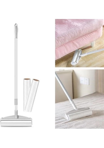 Pratik Temizlik Için Yapışkanlı Tüy Rulosu 24 cm Teleskopik Uzayabilen Saplı 2 Yedekli