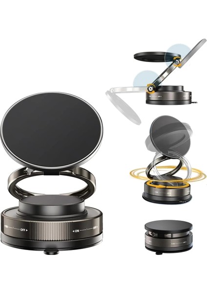 Metalik Magsafe Telefon Tutucu Tüm Yüzeylerle Uyumlu Vakumlu 360 Dönen Oynar Başlık