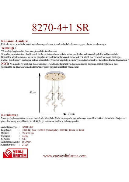 8270-4+1 Sarkıt Gold LED Avize modelleri