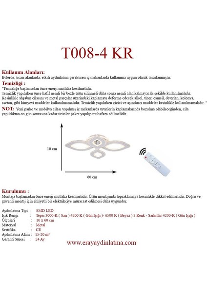 T008-4 Krom Kumandalı LED Avize fırsatları