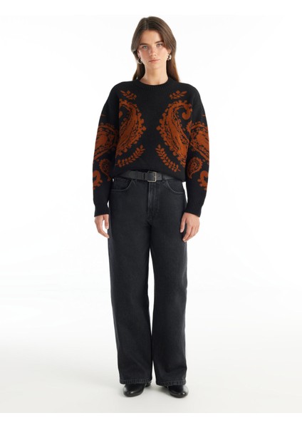 Bisiklet Yaka Standart Jakarlı Siyah Kazak Kadın TBWRKW1023 fiyatları