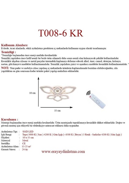 T008-6 Krom Dimmer Kumandalı LED Avize fırsatları