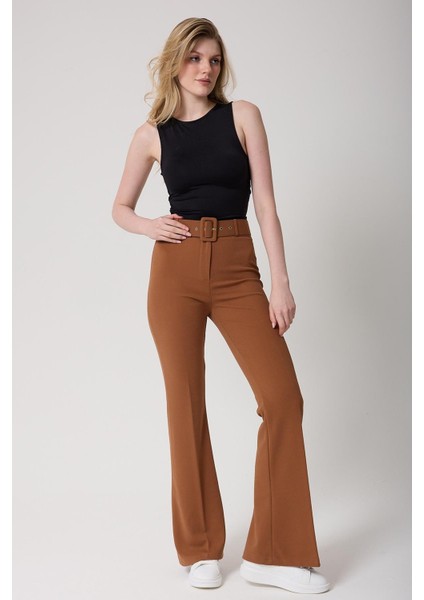 Kadın Kemerli Yüksek Bel Ispanyol Paça Pantolon modelleri