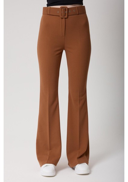 Kadın Kemerli Yüksek Bel Ispanyol Paça Pantolon fırsatları