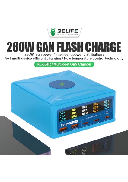 RL-304R 260 Watt 5 Portlu Wireless Özellikli Akıllı Şarj Istasyonu