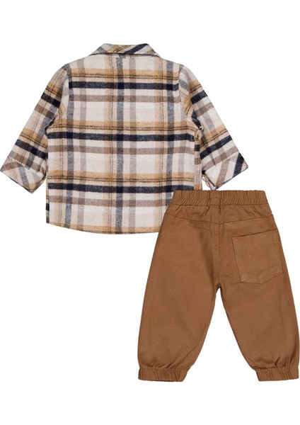 Oduncu Gömlekli 6-18 Ay Takım - Bej 6-9 Ay