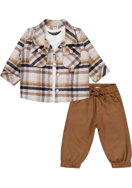 Oduncu Gömlekli 6-18 Ay Takım - Bej 6-9 Ay modelleri