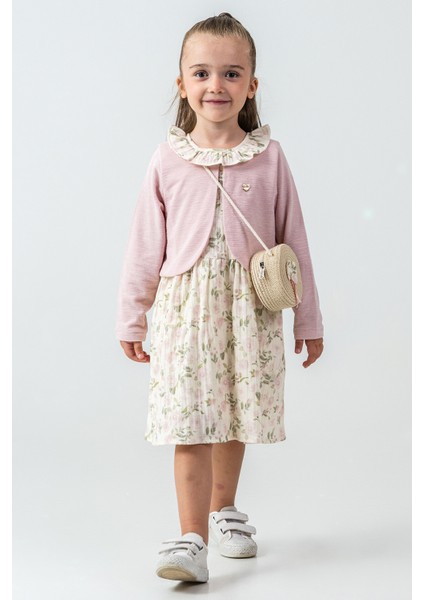 Gül Detaylı Hırkalı Kız Çocuk 3\'lü Takım - 26K 7271
