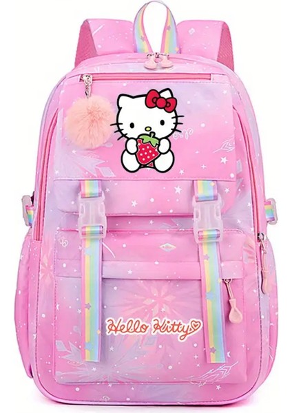 Çocuk Sırt Çantası Hello Kitty Çilek Figürlü 4 Bölmeli Geniş Kapasiteli