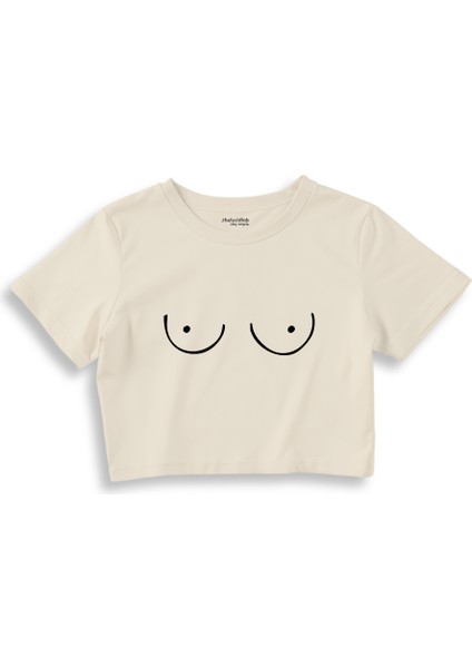 Uncensored Crop Tişört - Ekru