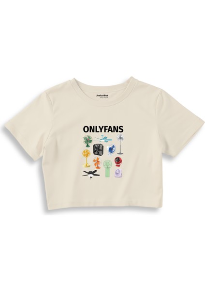 Onlyfans Crop Tişört - Ekru