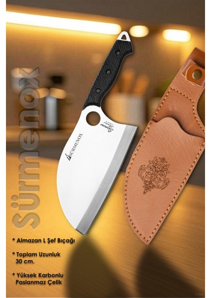 Sürmene Serisi B Almazan Mutfak Şef Bıçağı Bıçak Kamp Bıçağı Deri Kılıflı Siyah Verzalit Sap HDS-136 fiyatları