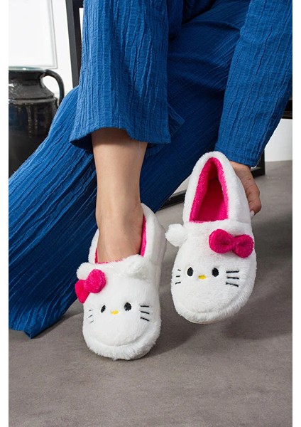 Pitty Hello Figürlü Kadın Yumuşak Peluş Kumaş Içi Tüylü Rahat Ev Içi Terlik