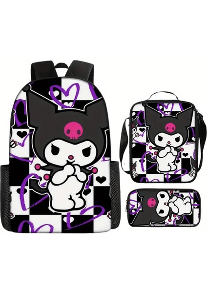 Çocuk Sırt Çantası Seti Kuromi Figürlü (Sırt Çantası /beslenme(Omuz) Çant. / Kalem Kutusu) D283