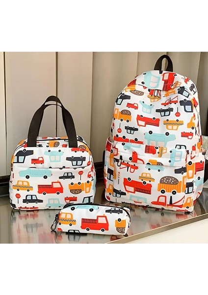 Çocuk Sırt Çantası 3 Lü Set Araç Figürlü (Sırt Çantası /beslenme Çantası / Kalemlik)