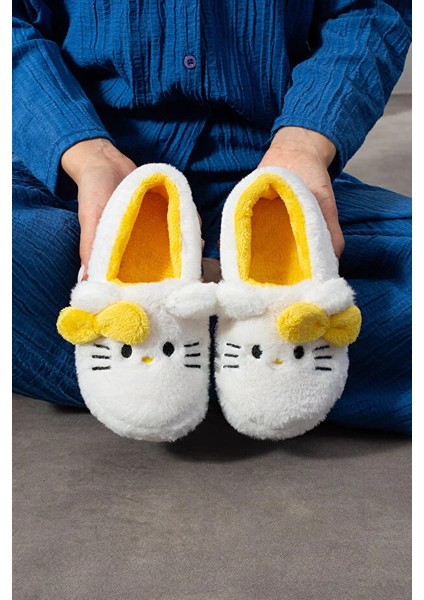 Pitty Hello Figürlü Kadın Yumuşak Peluş Kumaş Içi Tüylü Rahat Ev Içi Terlik