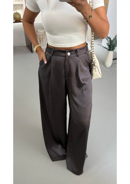 Saten Bol Paça Palazzo Pantolon Metalik Kahve fiyatları