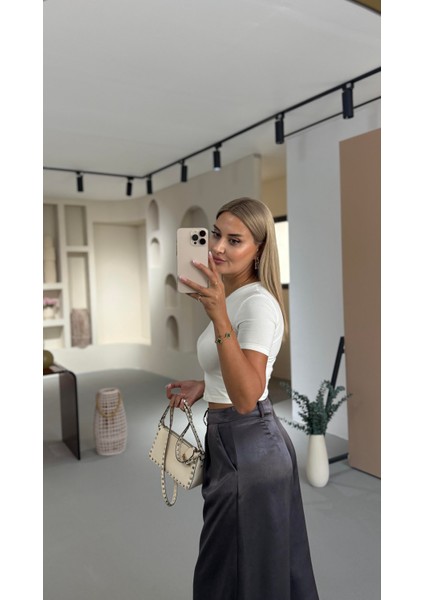 Saten Bol Paça Palazzo Pantolon Metalik Kahve indirimleri