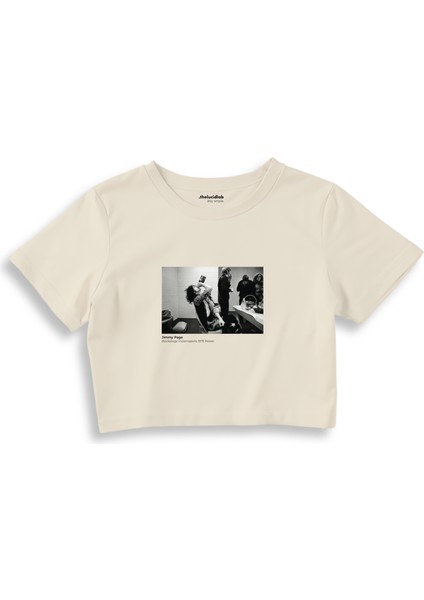 Jimmy Page Backstage Indianapolis 1975 Crop Tişört - Ekru