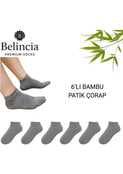 Bambu Erkek Patik Çorap Dikişsiz Gri 6'lı Paket