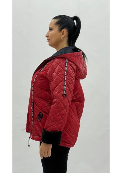 Büyük Beden Kapitone Cepli Fermuarlı Kapüşonlu Ipek Saten Uzun Kol Oversize Kadın Mont modelleri