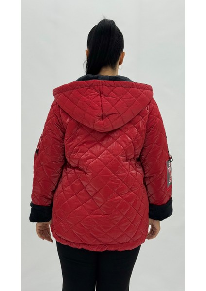 Büyük Beden Kapitone Cepli Fermuarlı Kapüşonlu Ipek Saten Uzun Kol Oversize Kadın Mont fırsatları