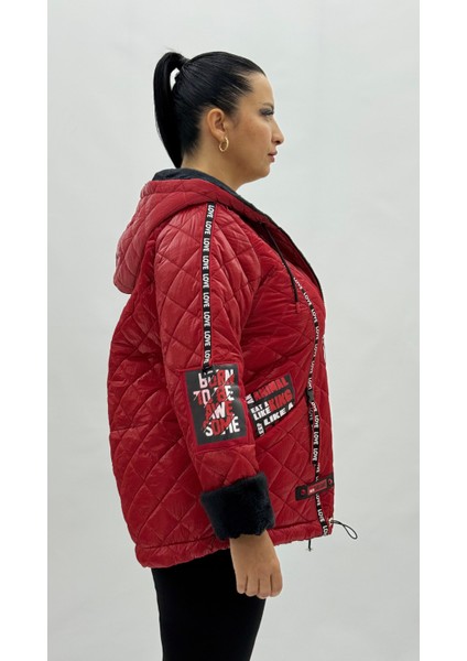 Büyük Beden Kapitone Cepli Fermuarlı Kapüşonlu Ipek Saten Uzun Kol Oversize Kadın Mont indirimleri