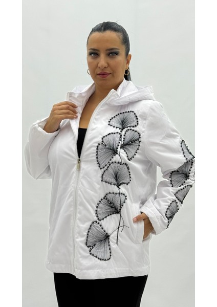 Büyük Beden Kapüşonlu Çiçek Işlemeli Kadın Mont fiyatları