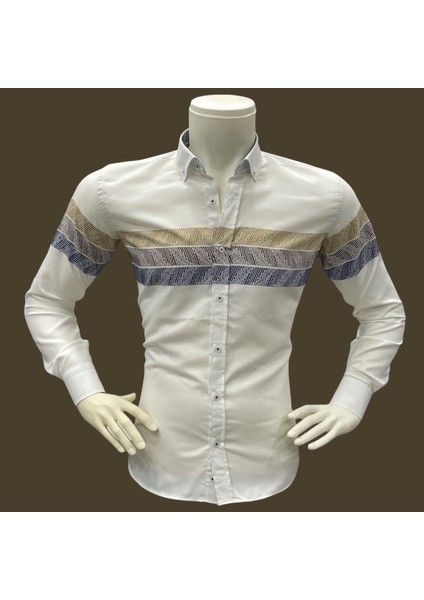 Klasik %100 Cotton Uzun Kollu Terletmeyen Kışlık Flanel Kumaş 3 Renkli Çizgili Gömlek (Regular Kalıp)