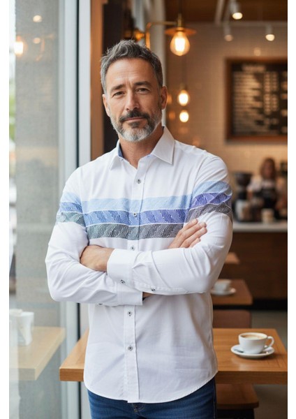 Klasik %100 Cotton Uzun Kollu Terletmeyen Kışlık Flanel Kumaş 3 Renkli Çizgili Gömlek (Regular Kalıp)