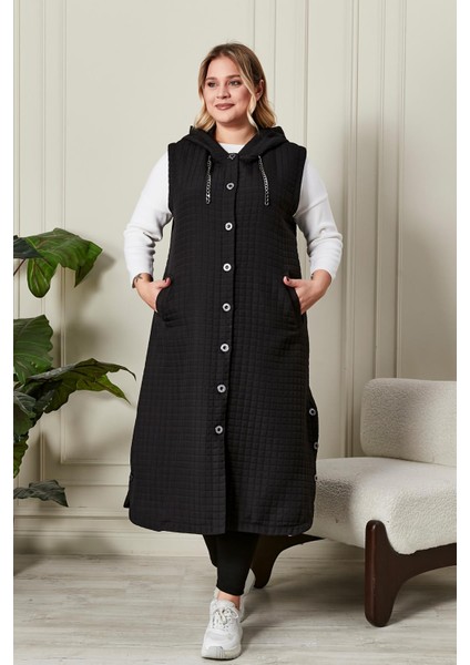 Kadın Büyük Beden Düğmeli Kapitone Yelek