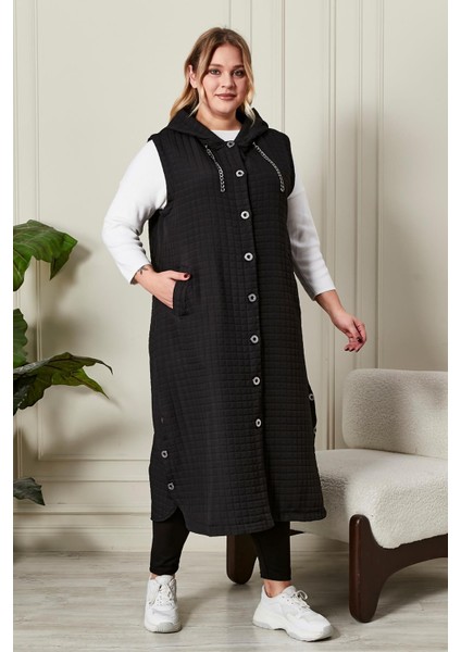 Kadın Büyük Beden Düğmeli Kapitone Yelek indirimleri