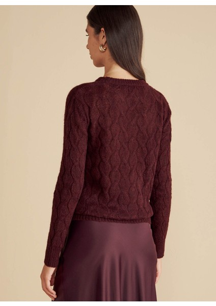 Bisiklet Yaka Standart Saç Örgü Desenli Bordo Kazak Kadın Bisiklet Yaka Saç Örgü Yün Kazak fırsatları