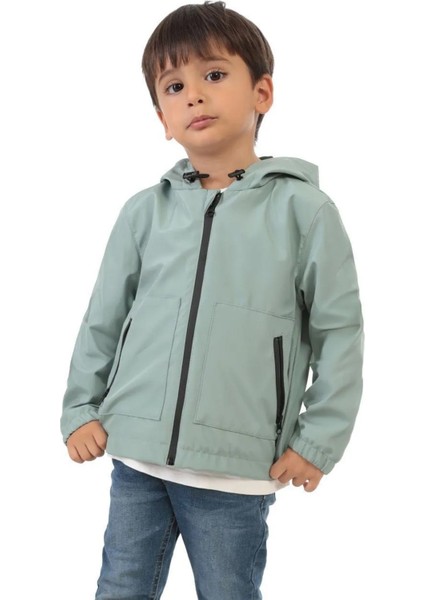Erkek Çocuk Astarlı Su ve Rüzgar Geçirmez Kapüşonlu Çift Fermuarlı Yağmurluk