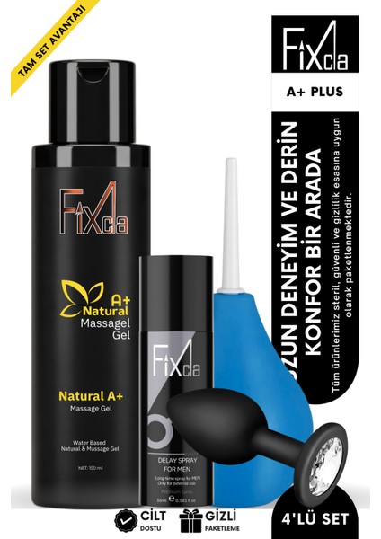 Anal Kayganlaştırıcı 4’lü Set – A+ Natural Jel, Süre Destekleyici Sprey ve Plug Hediyeli