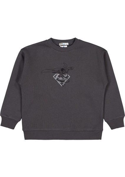 Logo Baskılı 6-9 Yaş Sweatshirt - Gri 9-10 Yaş