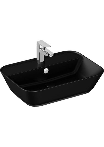Geo 7426B083-0001 Dikdörtgen Çanak Lavabo, 60 Cm, Mat Siyah