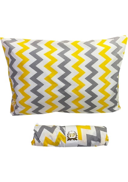 Tek Kişilik Lastikli Çarşaf ve 1 Adet Yastık Kılıfı 100X200 cm Sarı Gri Zikzak