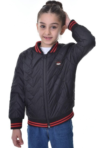 Kız Çocuk Kolej Yaka Astarlı Su ve Rüzgar Geçirmez Fermuarlı Mont Ceket
