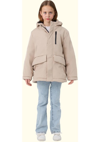 Kız Çocuk Kürklü Su ve Rüzgar Geçirmez Kapüşonlu 3 Kışlık Mont & Kaban & Parka